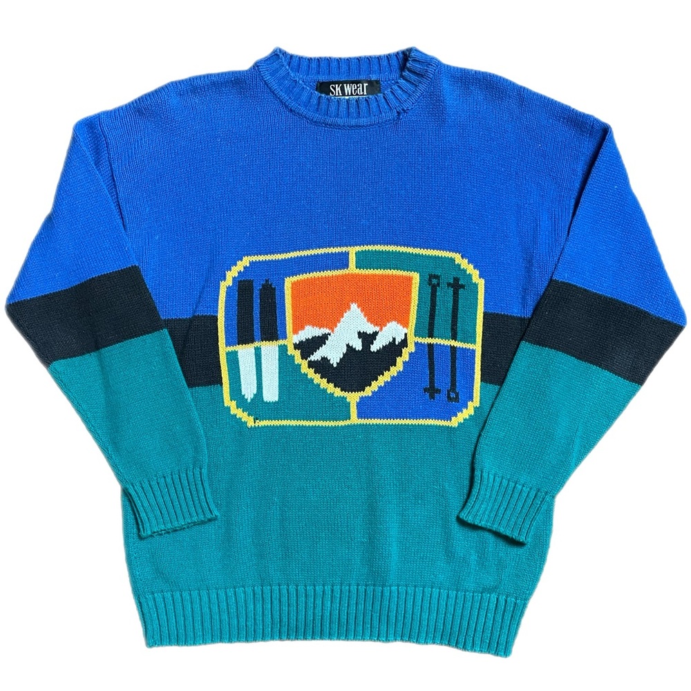 Vintage Ski Mountain Scene Knit Sweater sz M